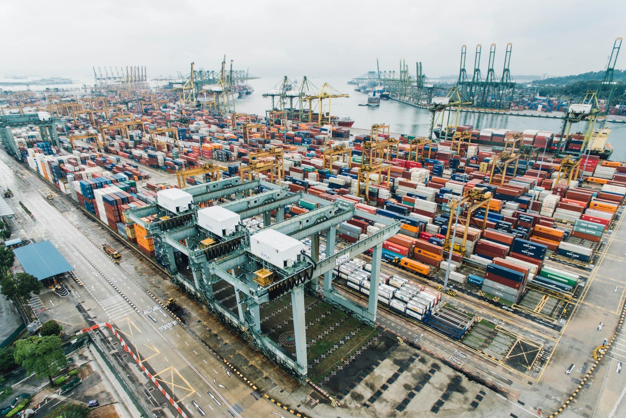 Container port with gantry cranes