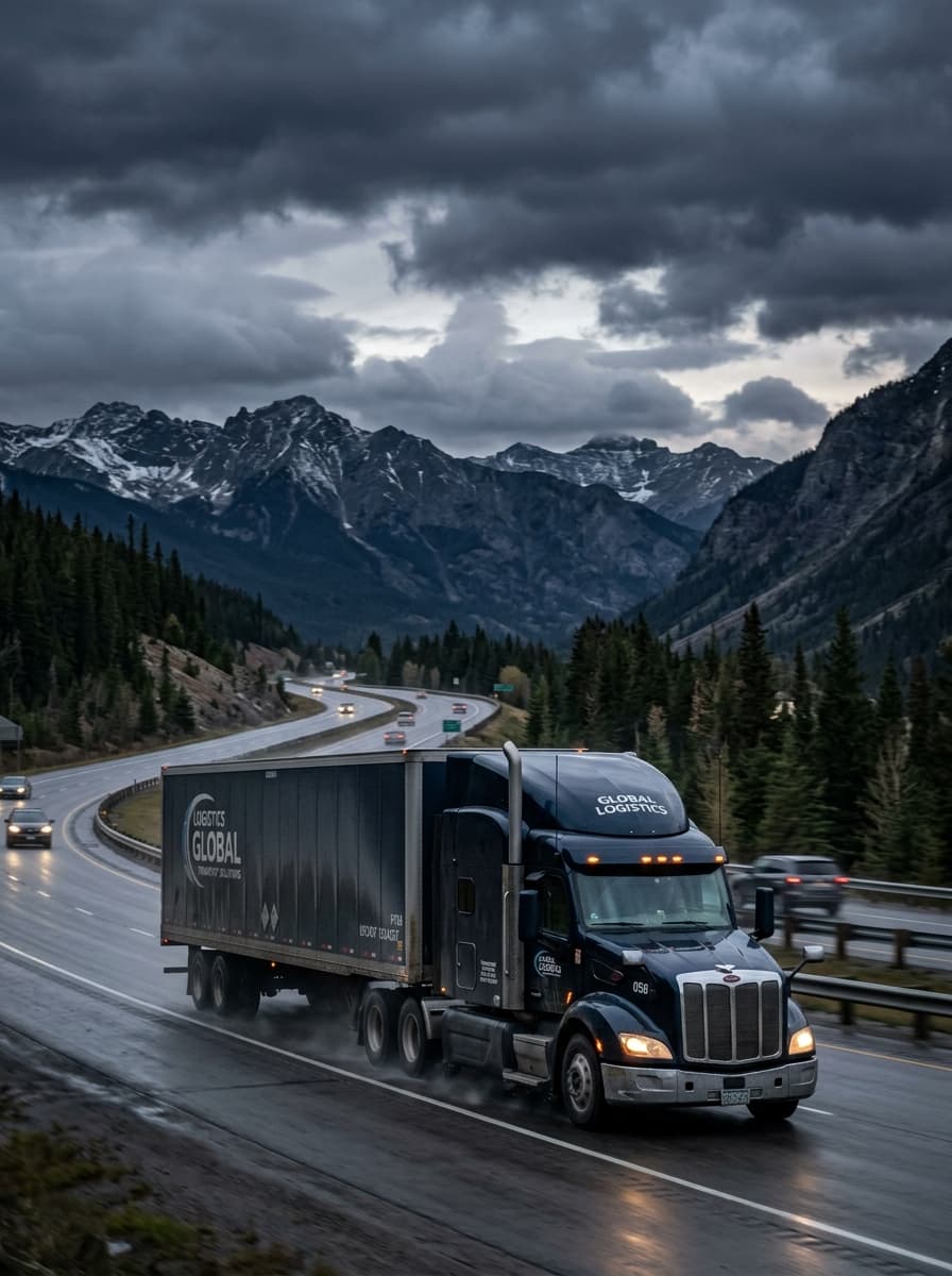 Freight truck on a mountain highway