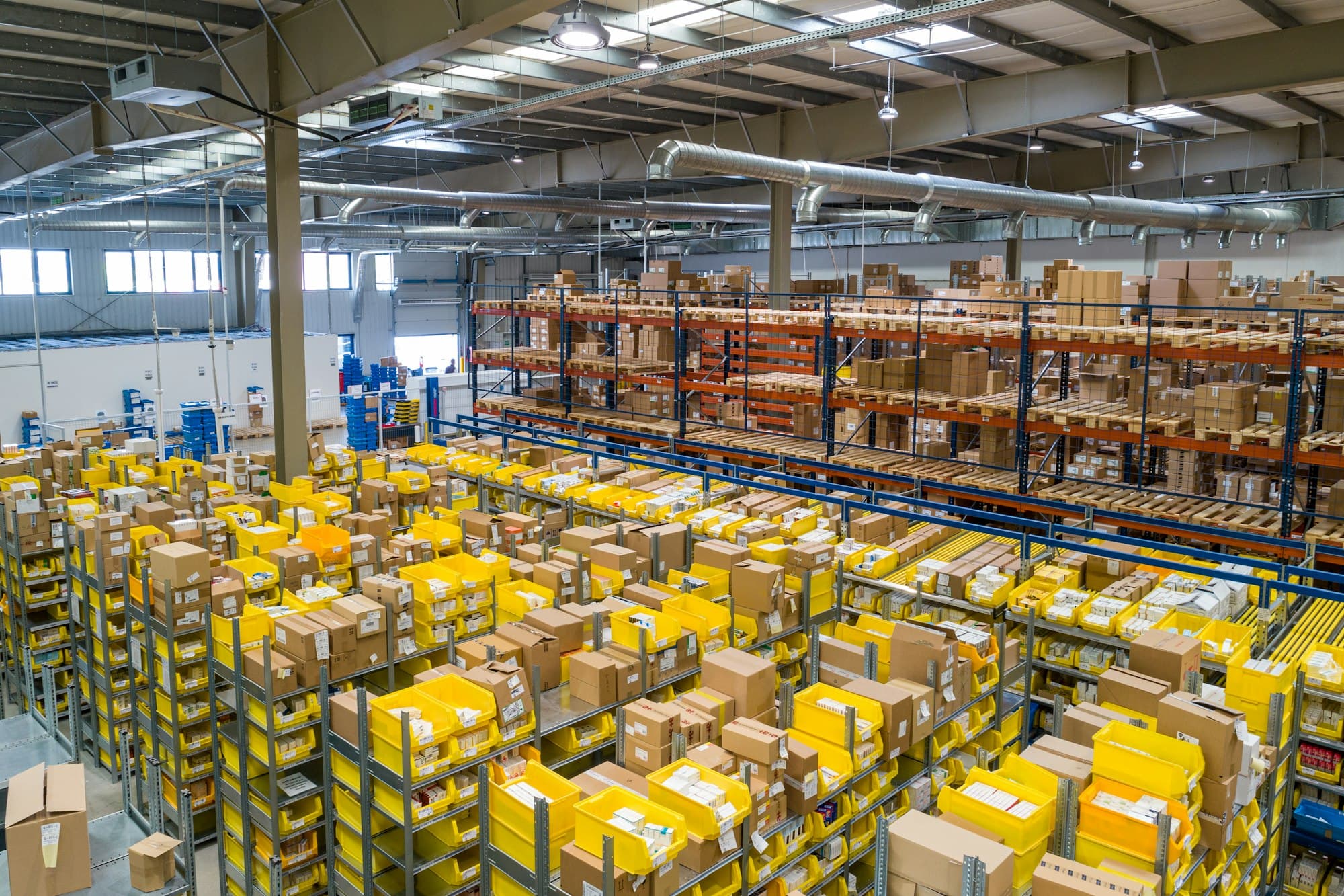 Warehouse with stocked shelving